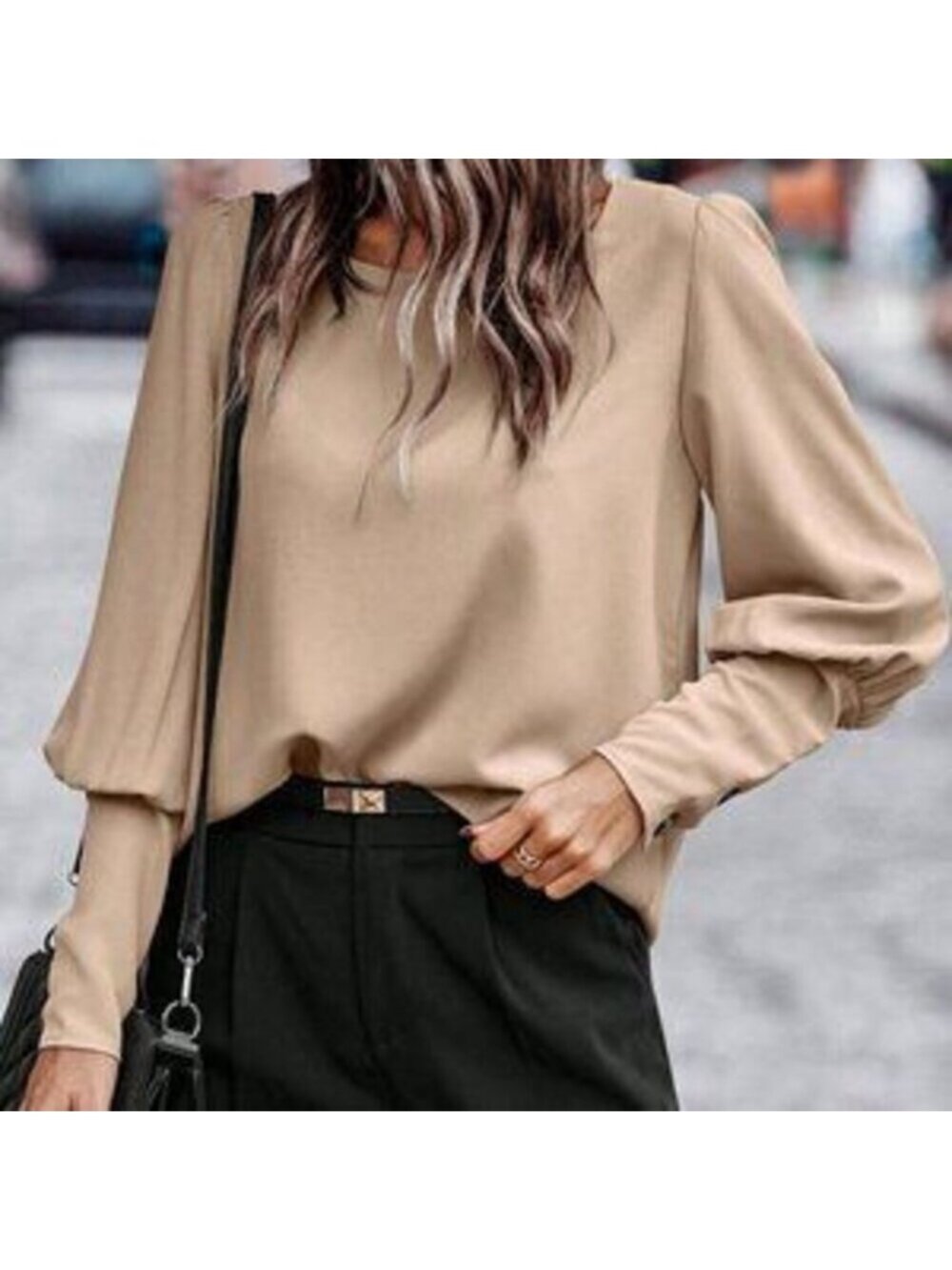 tan Elegant Women's Button Back detailed Blouse - Picture 3 of 3